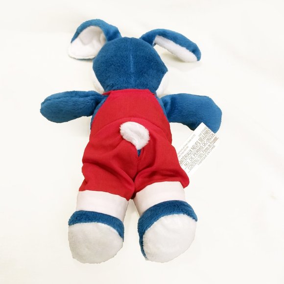 Kinder Surprise 10" Plush Blue Bunny Wearing Red Kinder Overalls - Picture 5 of 6